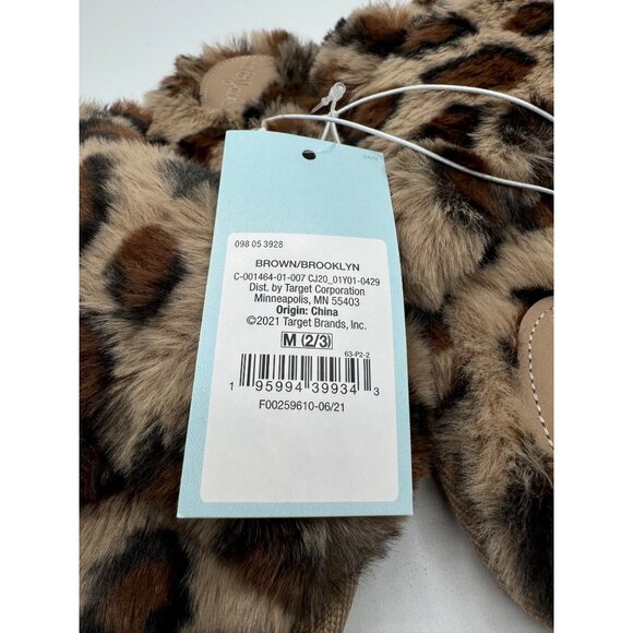 Cat & Jack Girls Leopard Print brooklyn faux fur slide on slippers M 2/3 - Picture 3 of 5